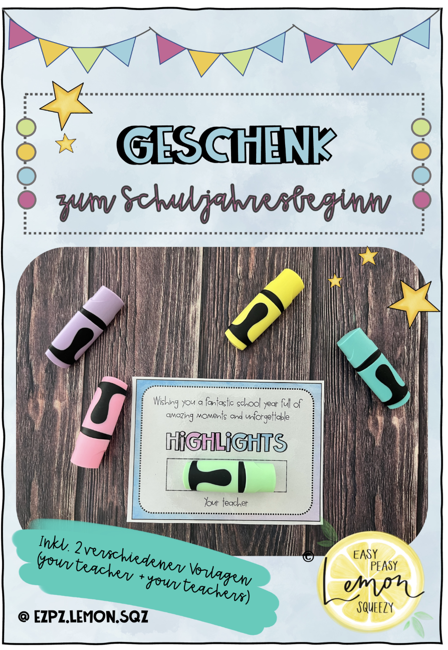 Aktion: Start ins Schuljahr - Highlight / Textmarker Geschenk - Version Englisch