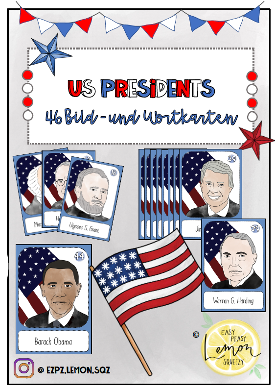 American / US Presidents - Bild- und Wortkarten