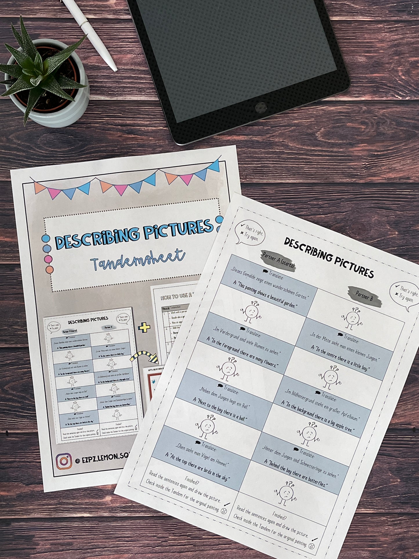 Describing Pictures - Tandemsheet mit Arbeitsanweisung