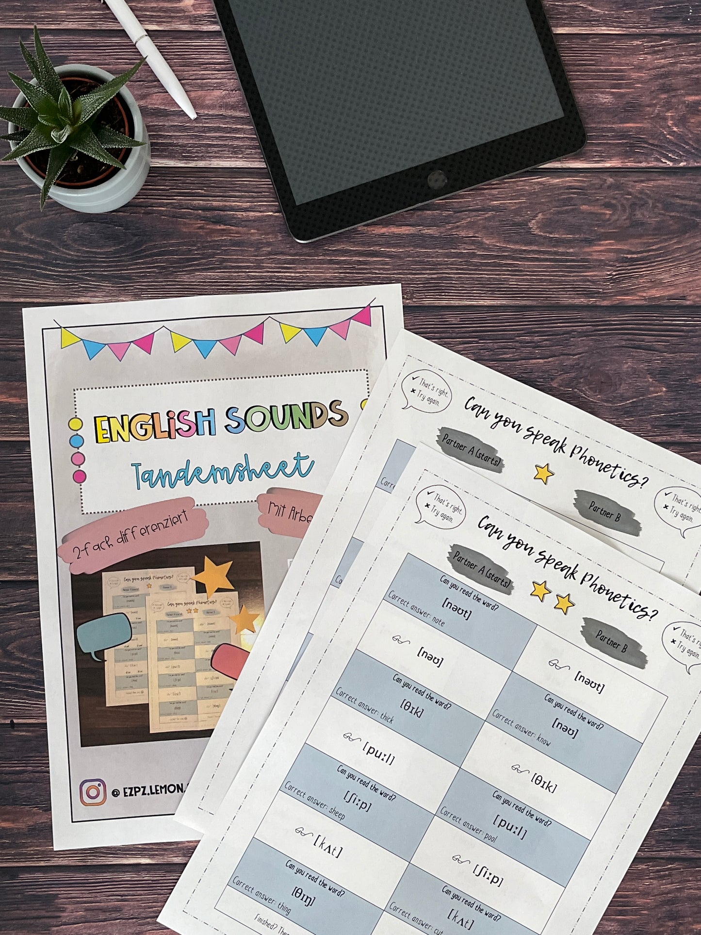 English Sounds / Phonetics - Tandemsheet