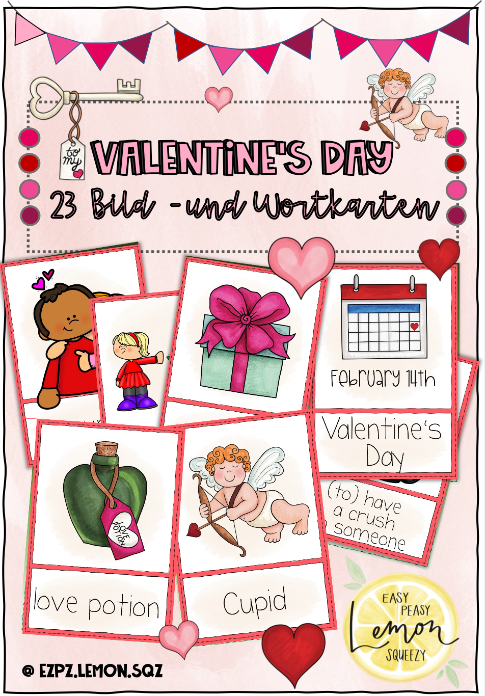 BIG Valentine's Day Bundle - Reading Trail, Escape Game, Vokabelkarten und Geschenk Vorlage