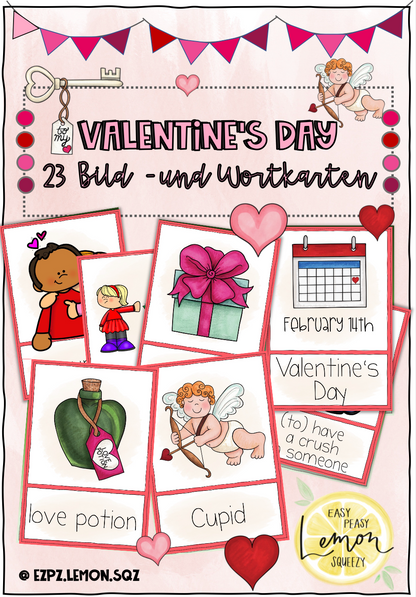 BIG Valentine's Day Bundle - Reading Trail, Escape Game, Vokabelkarten und Geschenk Vorlage