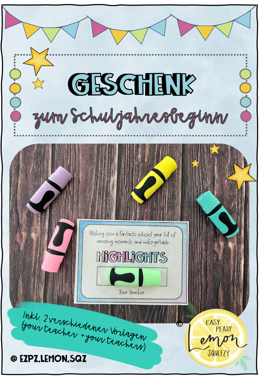 Aktion: Start ins Schuljahr - Highlight / Textmarker Geschenk - Version Englisch