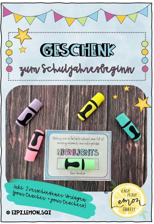 Start ins Schuljahr - Highlight / Textmarker Geschenk - Version Englisch