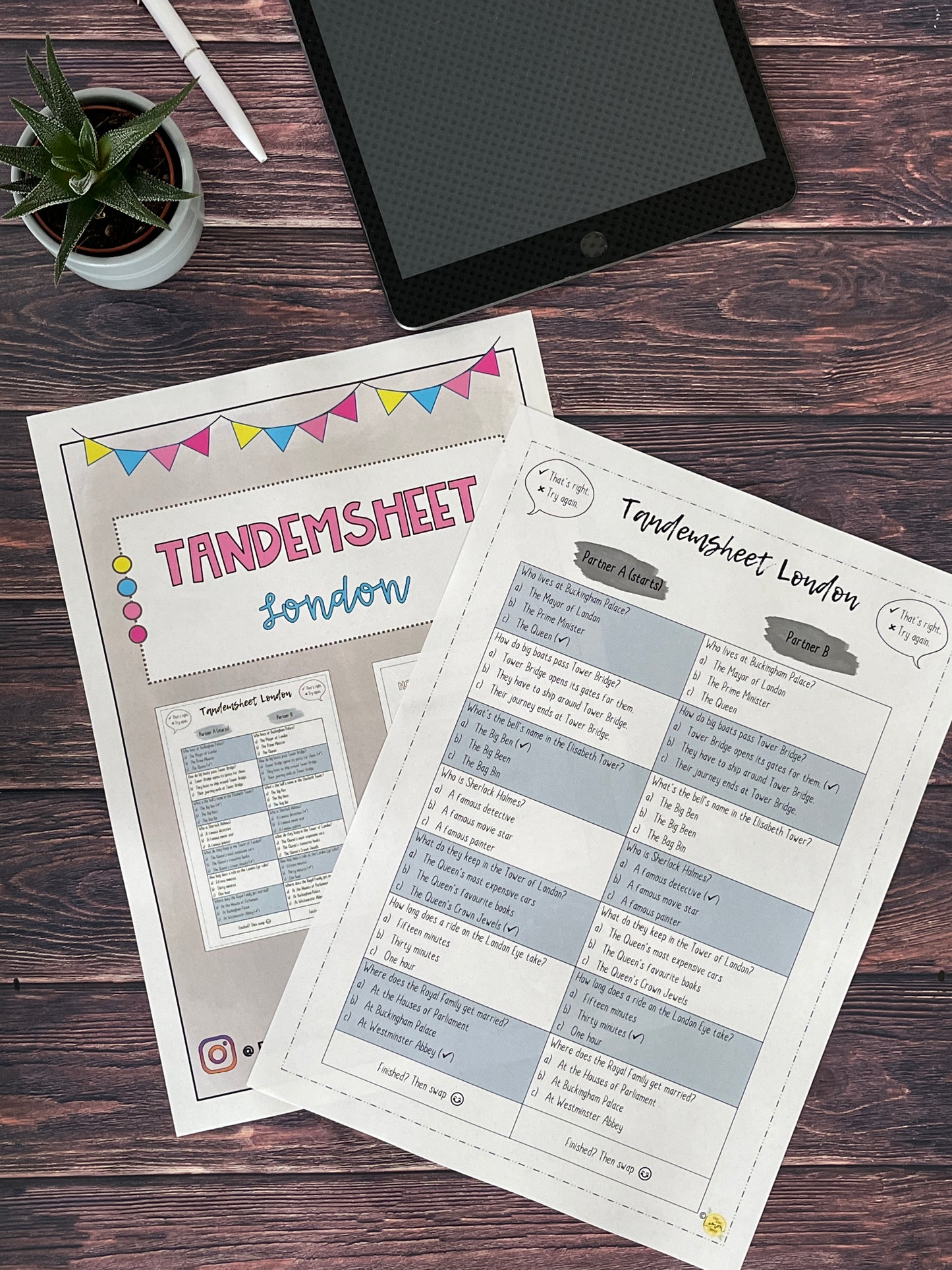 London Sights: Tandemsheet mit Arbeitsanweisung als KV